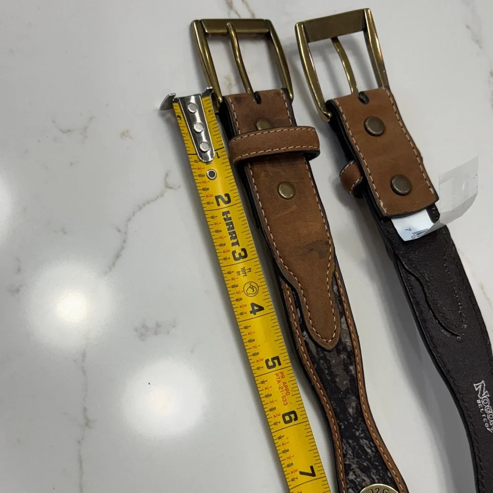 Nocona Brown Leather Kids Belt Pair with Brass Buckles